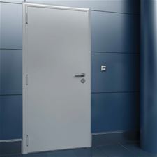 Дверь DoorHan/1080/2050/технич/одностворчатая/глухая/глад/глад/RAL7035/лев../с угл.рамой/